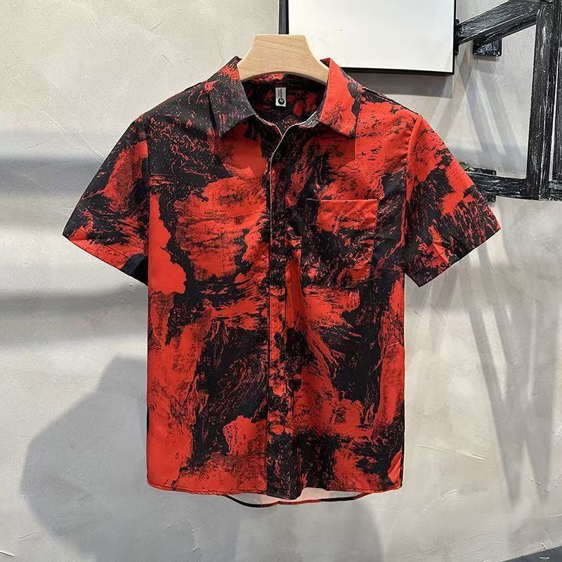

Тонкая рубашка с цветочным принтом, летняя, свободная, повседневная, с коротким рукавом, трендовая американская мужская футболка M красный