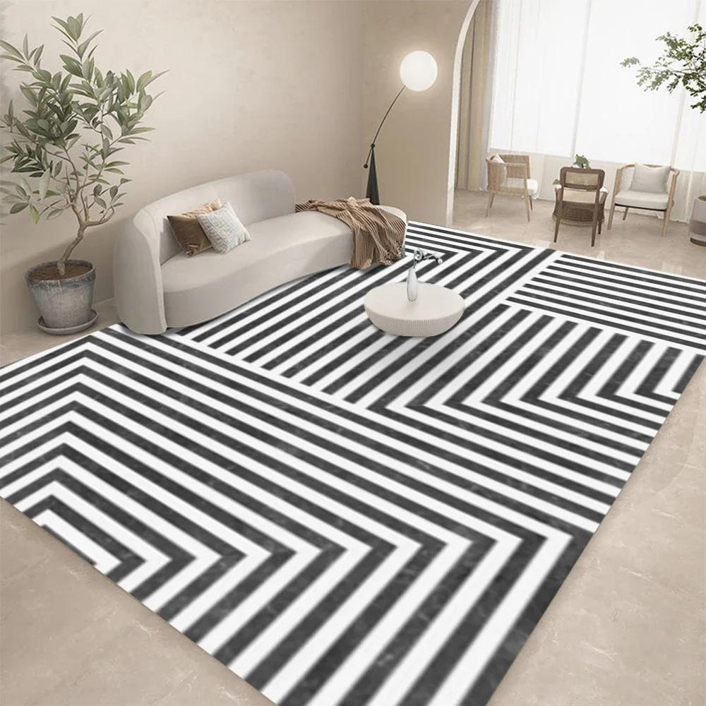 Tappeto Astratto Geometrico Lineare Bianco Nero per Soggiorno Decorazione Divano Tappetino Tavolo Cucina Stanza del Tempo Libero Tappetino Antiscivolo Halloween