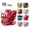 65Pcs/Set Christmas Tree Ornaments Painted Ball Set Decorative Hanging Baubles for Holiday Gift