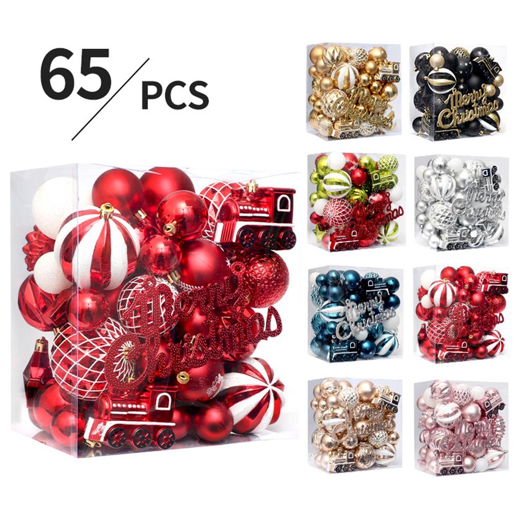 65Pcs/Set Christmas Tree Ornaments Painted Ball Set Decorative Hanging Baubles for Holiday Gift