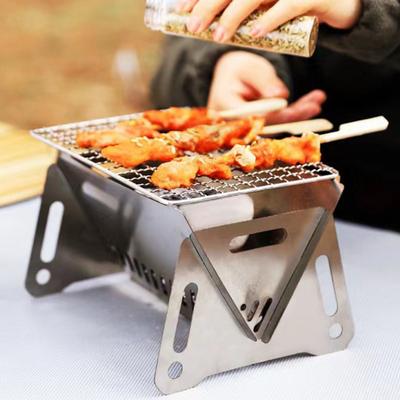 Přenosný gril na dřevěné uhlí z nerezové oceli BBQ sporák pro venkovní kempování a piknik turistiku