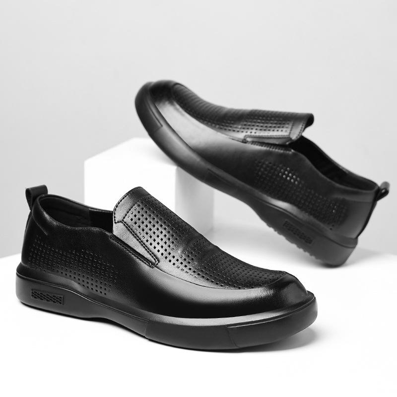 Men's shoes 2025 summer breathable soft sole one pedal dad shoes British business casual leather shoes men