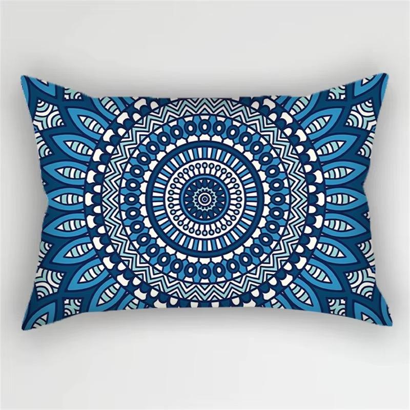Blue Ink Flowers and Leaves Stripes Pattern Print Decoration Bedroom Living Room Office Home Rectangle Pillowcase