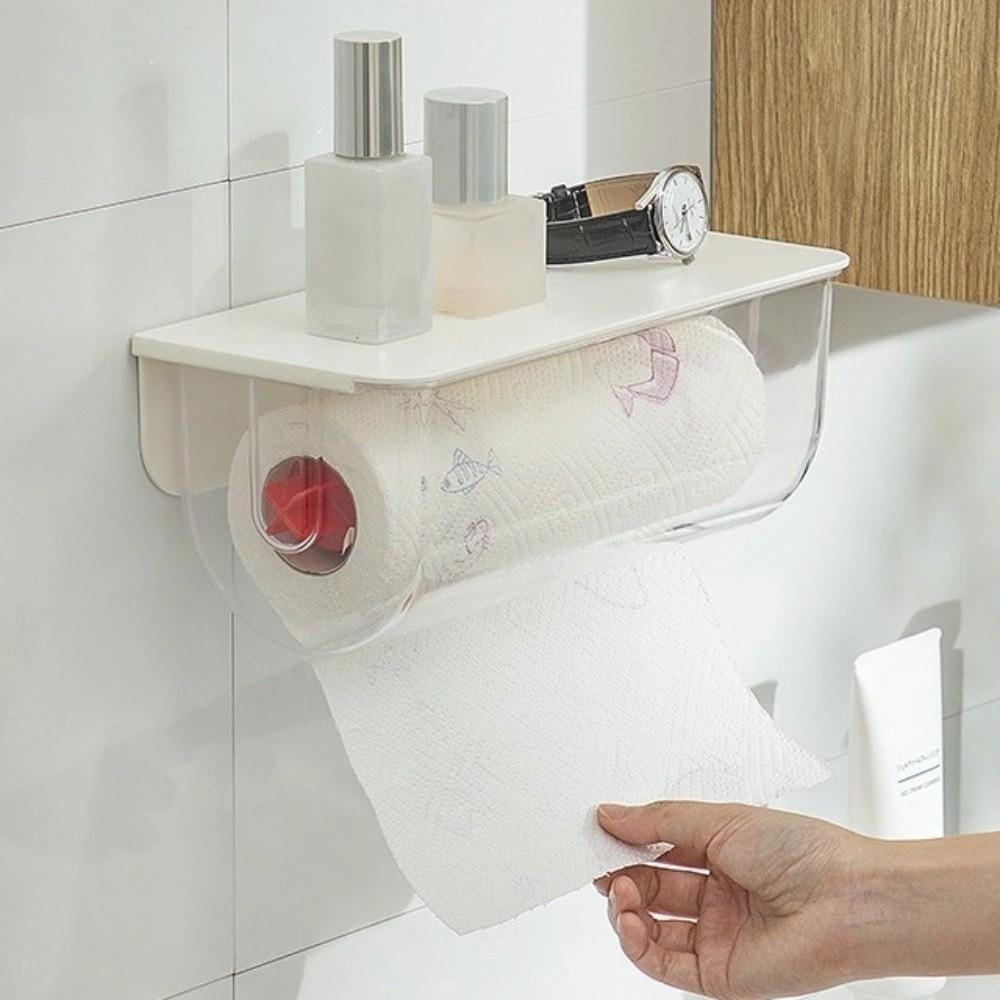 Platzsparender Kunststoff-Toilettenpapierrollenhalter Transparent Staubdicht Wandmontierter Halter Mehrzweck Bohrloser Lappenhalter Küche