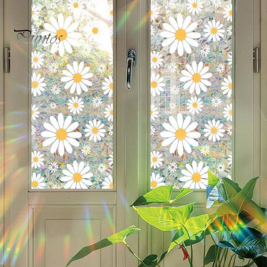 Floral Rainbow Static Sticker Window Privacy Film UV Protection Glass Sticker Non-Adhesive Window Cling for Home Bedroom Living Room Decor