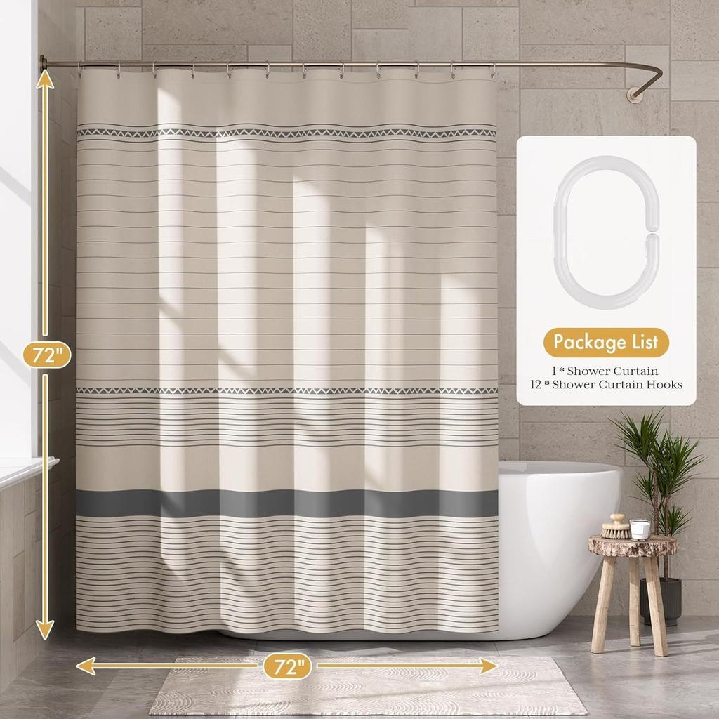 Simple Tassel Striped Bathroom Curtain – Printed Bamboo Joint Fabric, Privacy Shower Partition, Waterproof & Heavy Duty (Hooks Included)