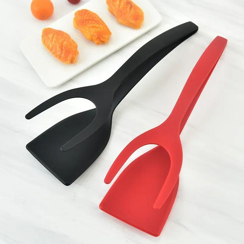 2 in1 Silicone Clip Spatula for Frying Steak Pancakes Toast Omelette Tongs Silicone Omelet Spatula Flip Shovel Kitchen Tool