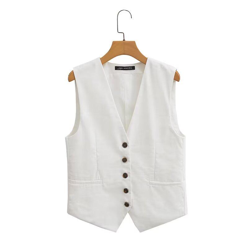 ZARZ Damen Europäischer & Amerikanischer Stil Leinenweste und Lässige Shorts Set