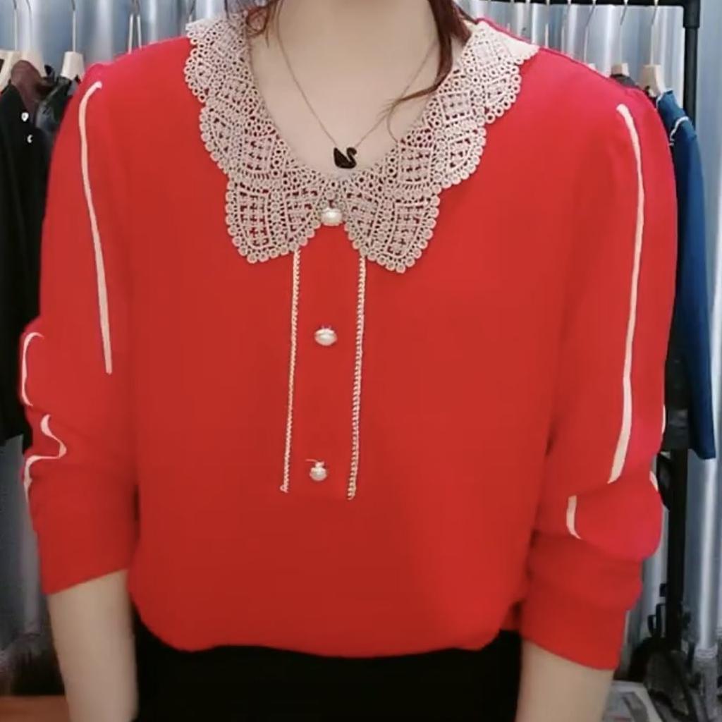 Casual Solid Color Knitted Blouse with Collar and Spliced Chiffon - Perfect for Modish Women