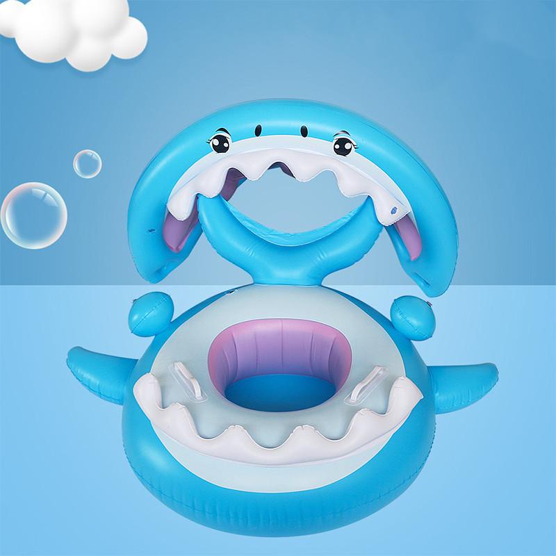 Inflatable Shark Seat Ring Kids Sunshade Shark Yacht Baby Toddler Swimming Handle Seat Ring