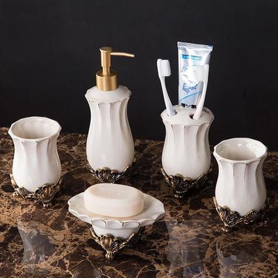Handmade Retro Ceramic Bathroom Set | European Style Soap Dispenser, Toothbrush Cup & Soap Dish