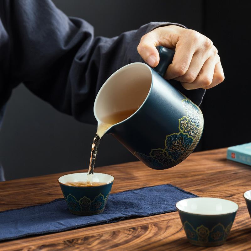 Portable ceramic one pot four cups travel tea set portable tea pot tea cup small set business gift express cup