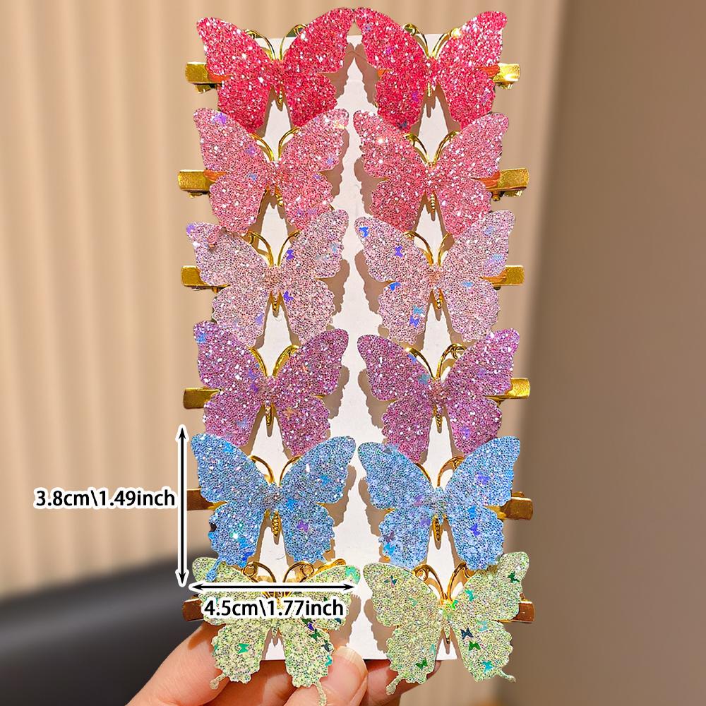 12 Pcs Sparkling Pink Butterfly Hair Clips Set for Girls Dazzling Colors Cute Hair Accessories for Daily Use And Parties
