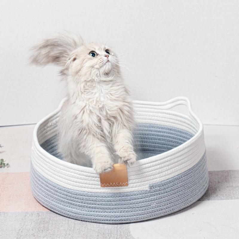 Cotton Rope Woven Cat Nest  Universal for All Seasons  Handwoven Cat Scratching Board Nest  Rattan Dog Nest  Washable
