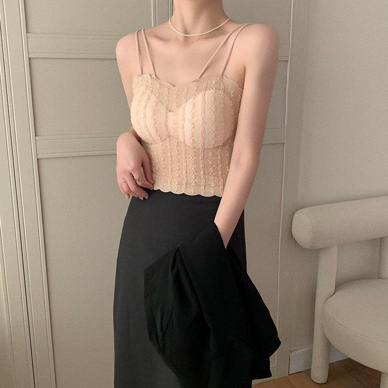 

Женский жилет с подтяжками и подкладкой из бюстгальтера Ice Silk Bra, женский топ, тонкий, модный L телесный