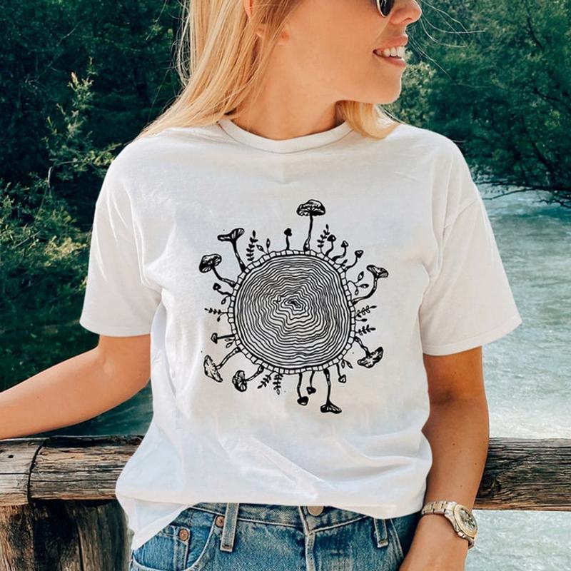 Magic Mushroom Tree Ring Tshirt Aesthetic Unisex Trippy Mushroom Cottagecore Tshirt Vintage Forestcore Cottage Core Top Tee Shir