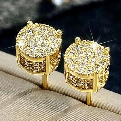 Dainty Stud Earrings Paved With White Cz In  Or Gold Color For Women And Men Fashionable Versatile Couple Ear Jewelry