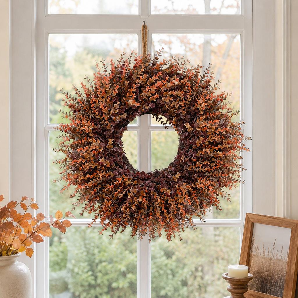 Couronne de Thanksgiving avec Feuilles de Buis pour Porte d'Entrée Décoration de Maison