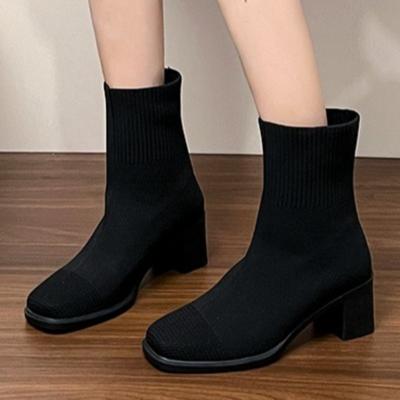Fashion High Heels Women Weave Ankle Boots 2025 Winter Designer Chunky Shoes New Trends Casual Shoes Snow Chelsea Cozy Boots De Mujer