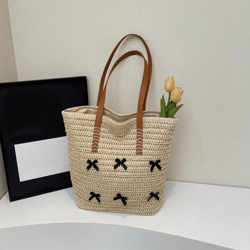 Yogodlns Summer Beach Large Capacity Tote Bag Women Shoulder Bag Handmade Woven Top-Handle Bags Raffia Boho Women Bag