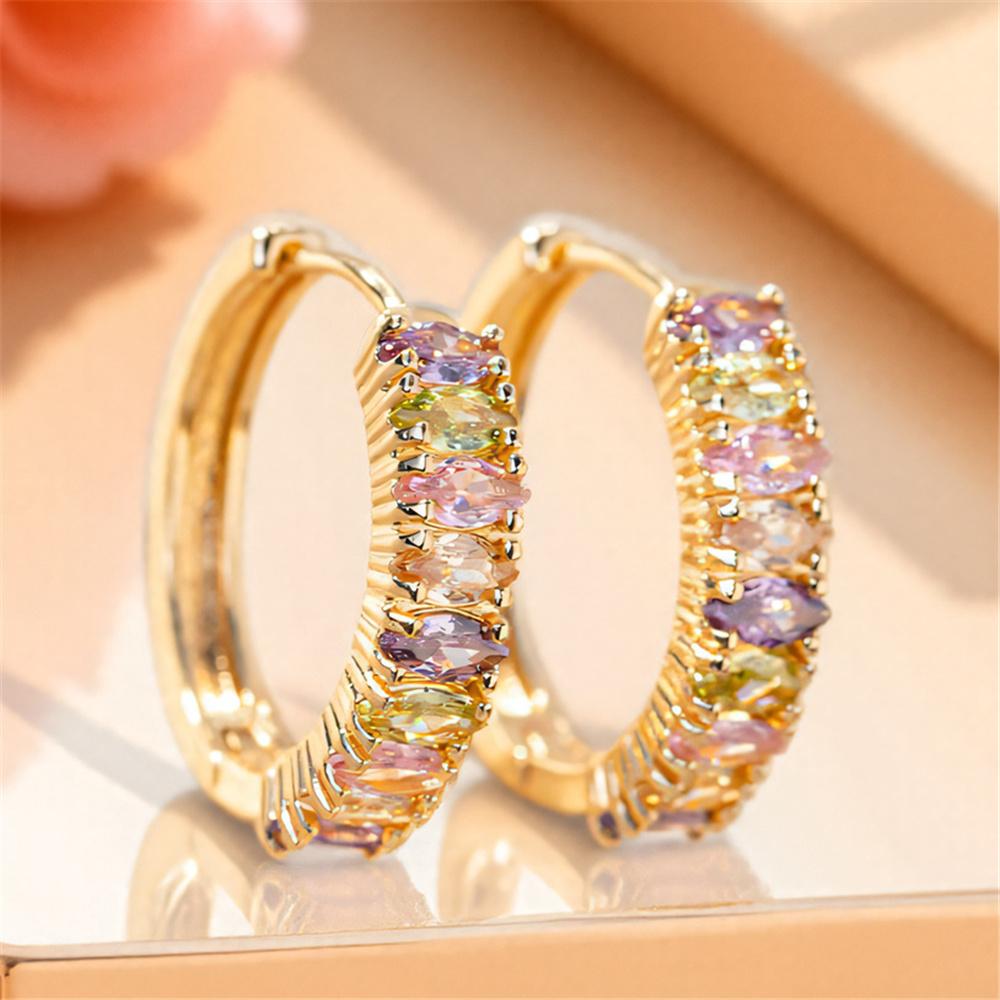 Роскошные серьги-кольца с радужным цирконом для женщин, винтажная женская мода, золотой цвет, свадебные