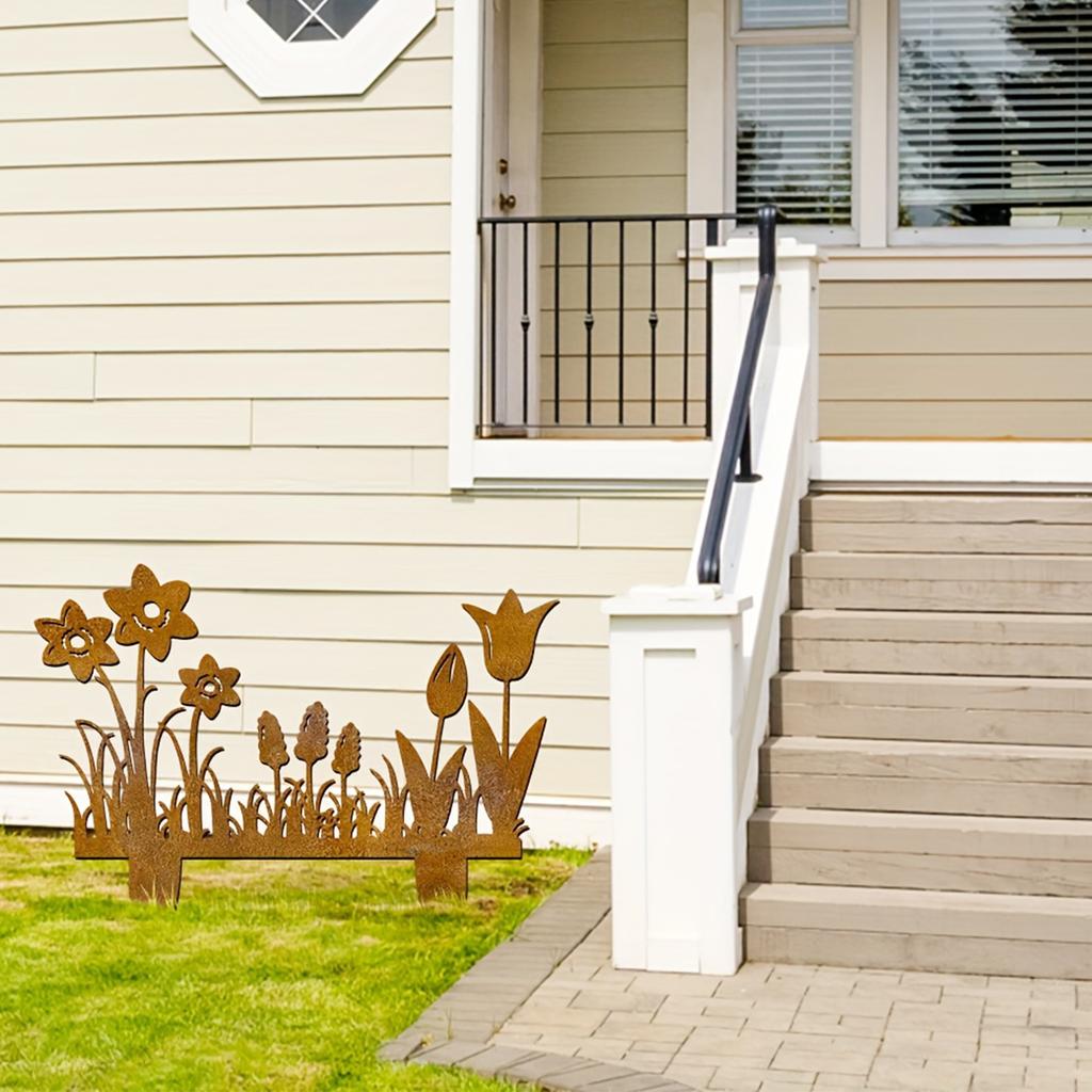 1Pc Wrought Iron Wildflower Decoration, Country Garden Decoration, Charming Flower Design, Independent Outdoor Sculpture, Suitable for Outdoor Courty