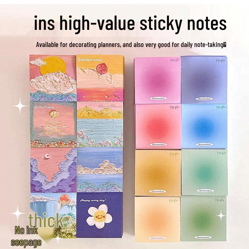 Sticky Notes: High-Value Oil Painting Adhesive Memo Pad for Students and Creative Messaging