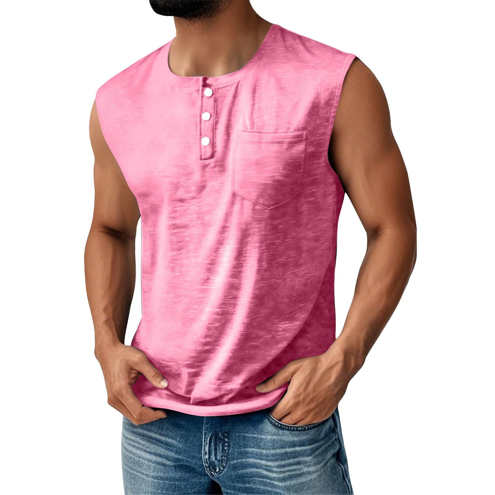 

Men s Summer Color Pocket Sports Buttons Vest Men s Sports Casual Vest M рожевий