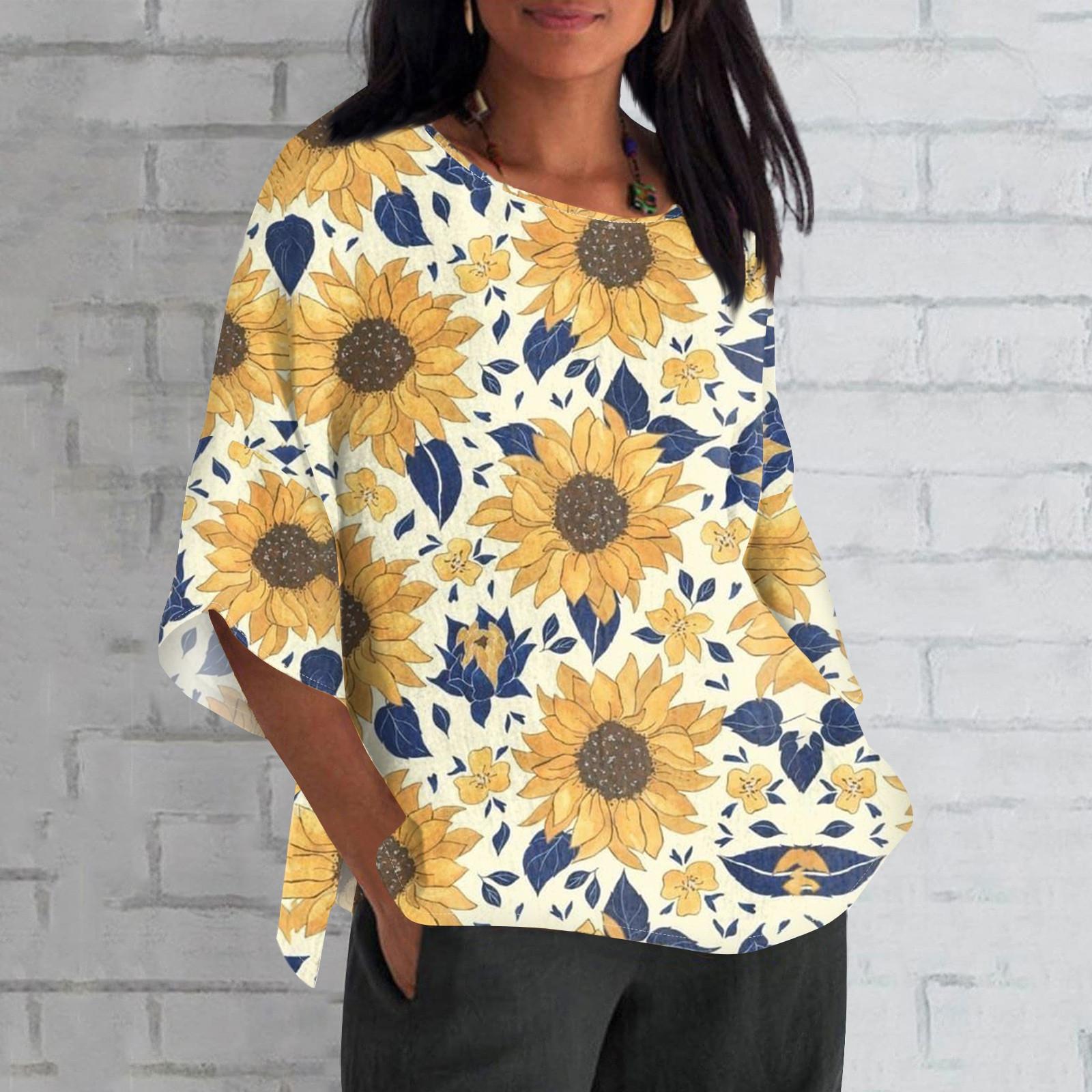 

Женская мода с рукавом семь четвертей и круглым вырезом с принтом, свободные повседневные рубашки-топы XXXL