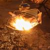 BUNDOK LOTUS BD-499 Campfire Stand with Net, Stainless Steel Storage Case, Compact, Silver, Small