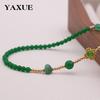 Elegant Green Chalcedony Long Necklace with Imitation Pearls - Chinese Style Luxury Jewelry for Women
