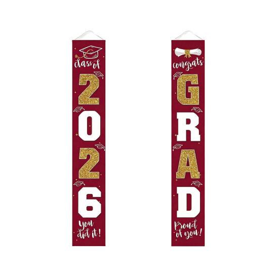 

1 Pair 2026 Graduation Decoration Class of 2026 Congrats Grad Door Sign Indoor Outdoor Front Door Porch Hanging Banner for Graduation Party Supplies K