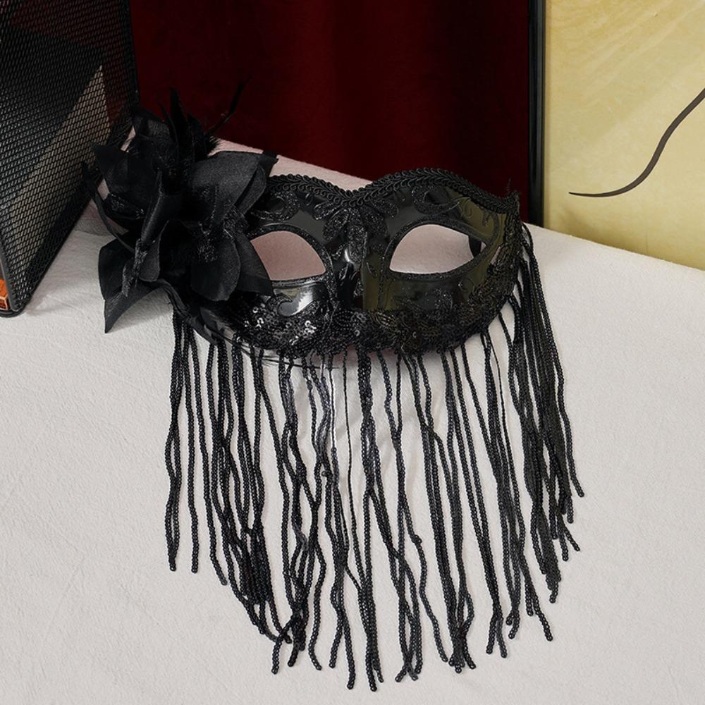 Elegant Half Face Mask Tassel Design Party Mask Fashion Fox Mask  Masquerade чёрный