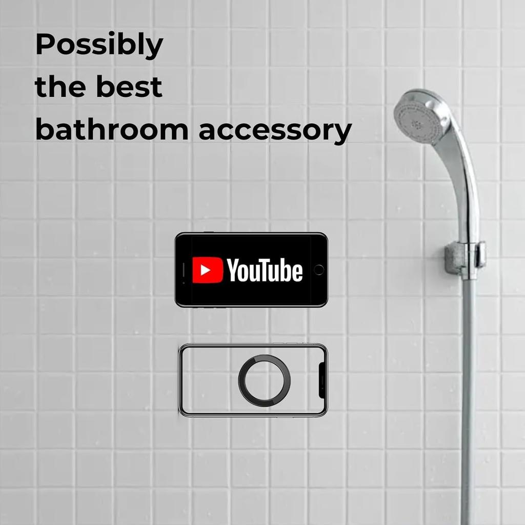 Magnetic Phone Wall Mount – Hands-Free Shower Mirror Holder & Car Sticker Stand, Compatible with iPhone 17 16 15 14 13 12 Pro Max Mini (Black)