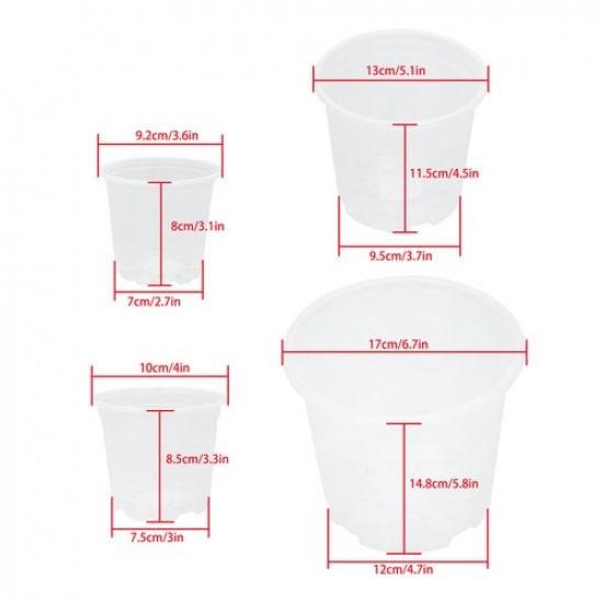 36 Pack 6.7/5/4/3.5 Inch Reinforced Clear Nursery Pots With Drainage Hole Flower