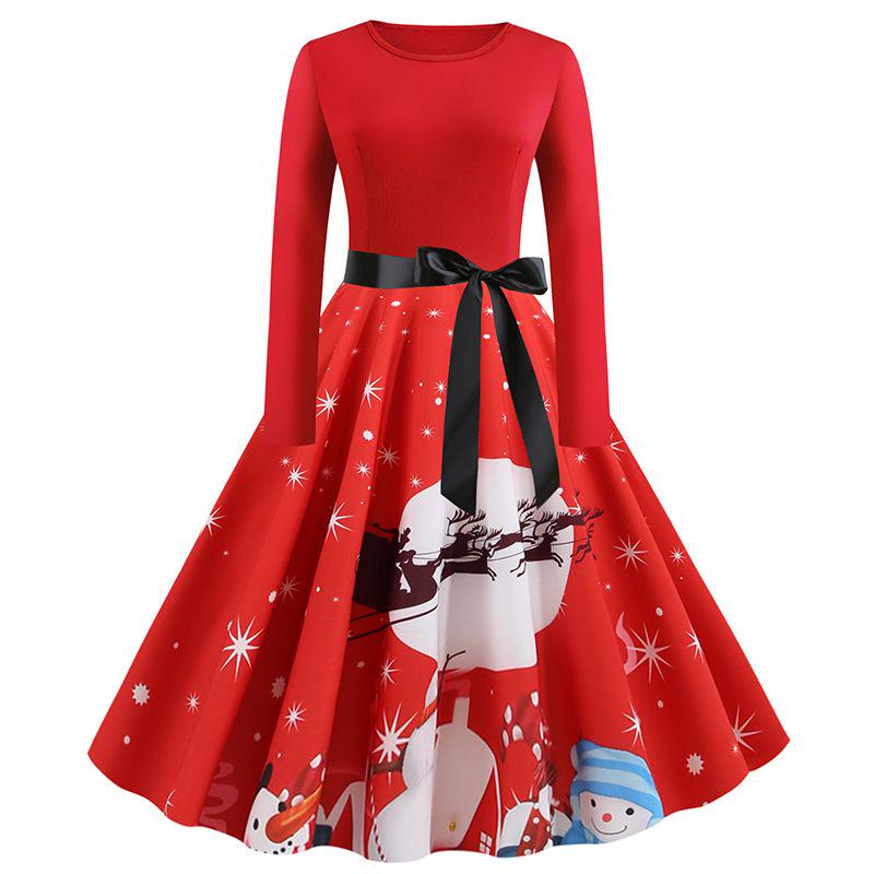 Elegant Women Long Sleeve Christmas Costume Dress In Vintage Santa Style
