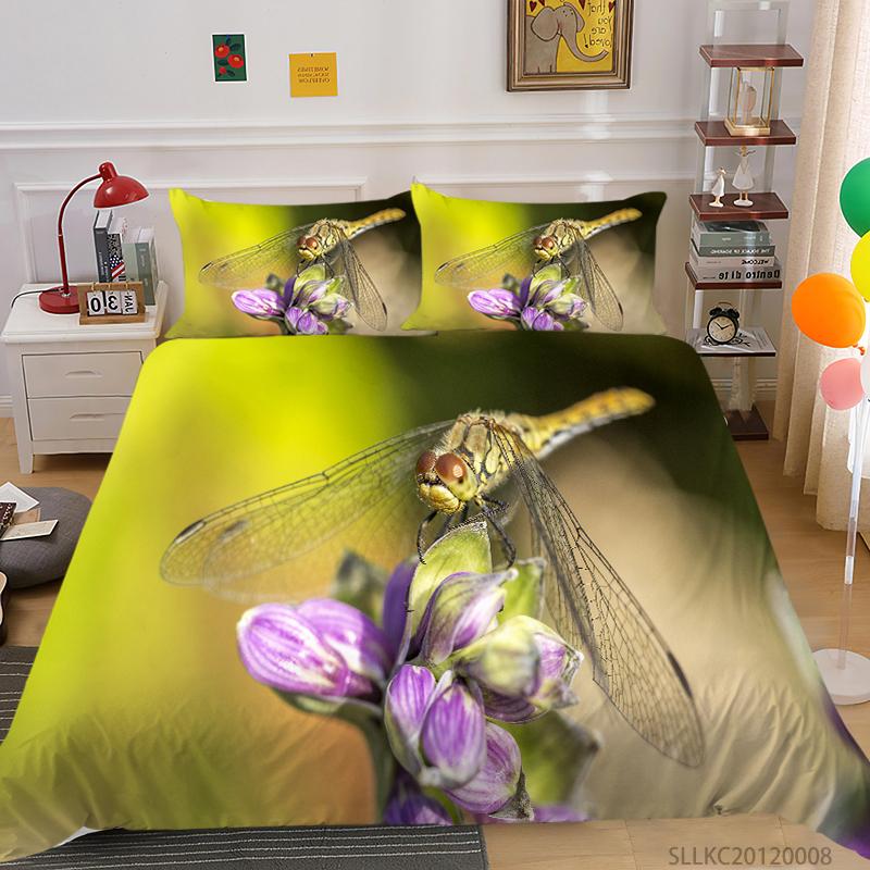 Vânzare caldă imprimare cu libelule, textile pentru acasă, așternut, costum, insecte, nou moda, microfibră, lavabilă, huse de pilotă