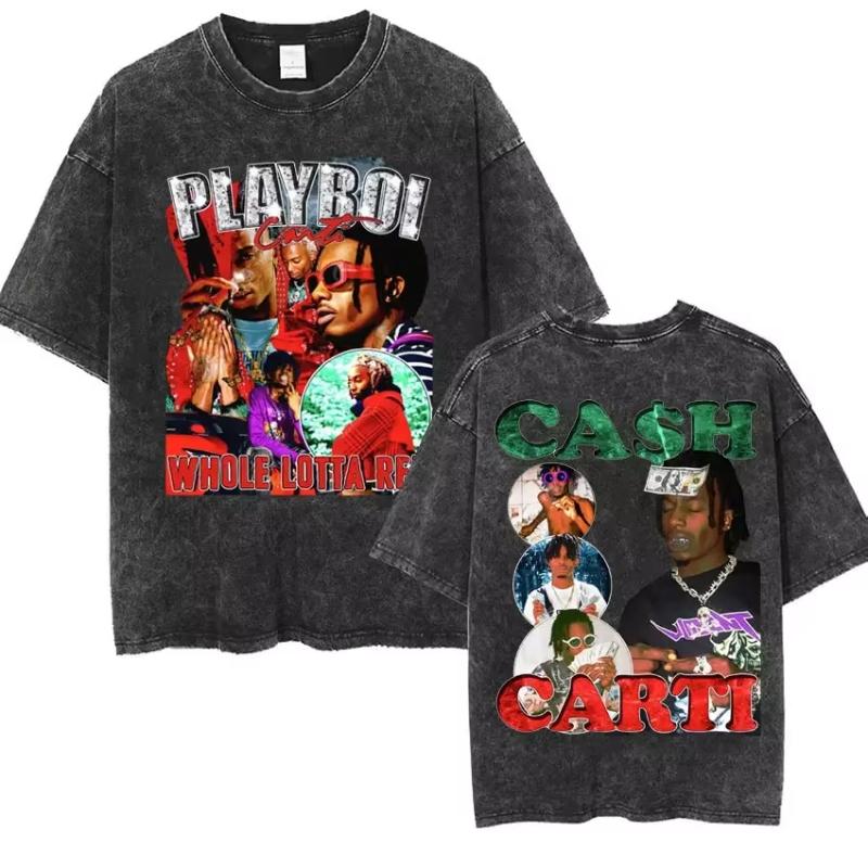 Retro Washed Playboi Carti I AM MUSIC Logo T Shirt Opium Ken Carson Narcissist Tour Antagonist Rap T-shirts Woman
