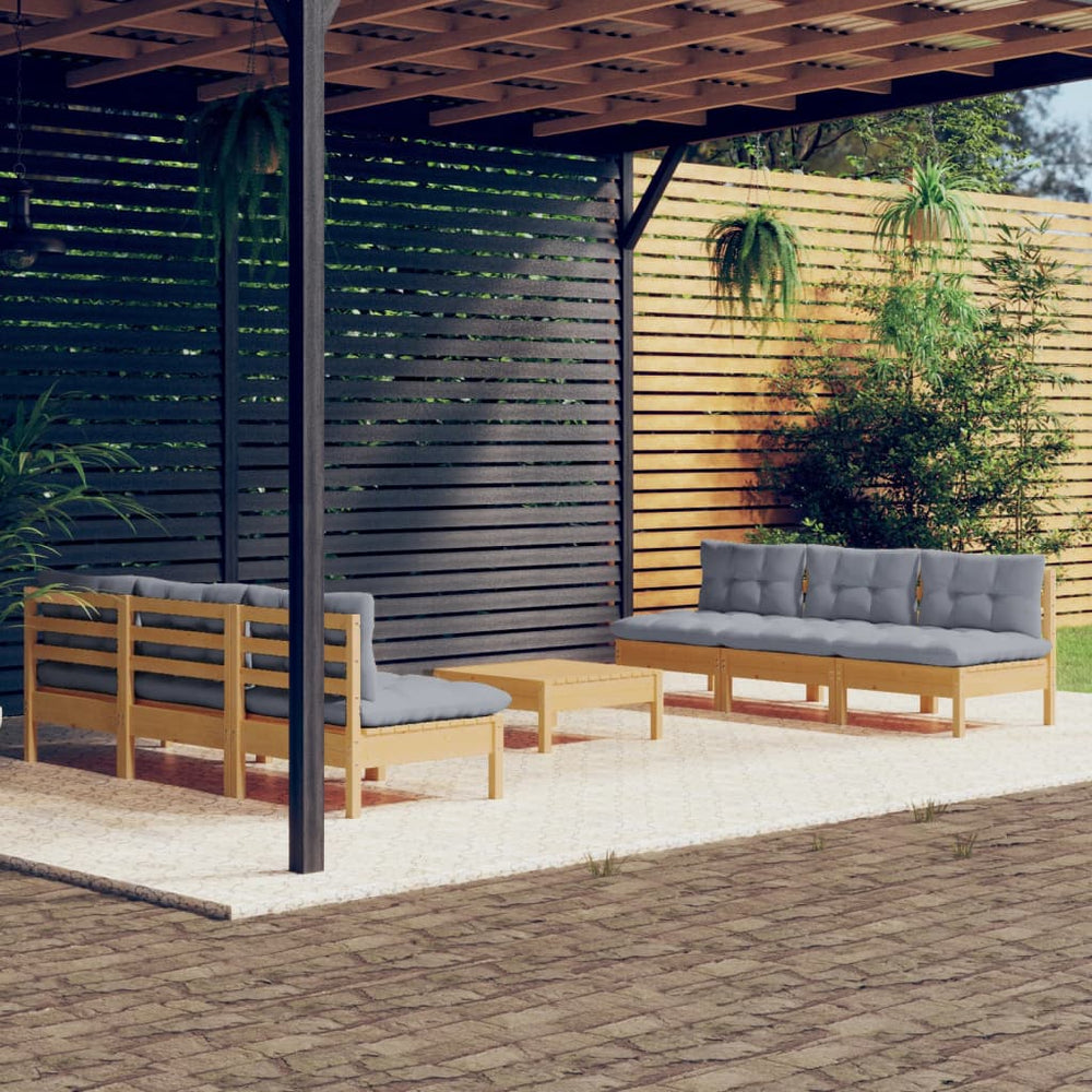 7-piece Garden Set with Cushions Pine Wood