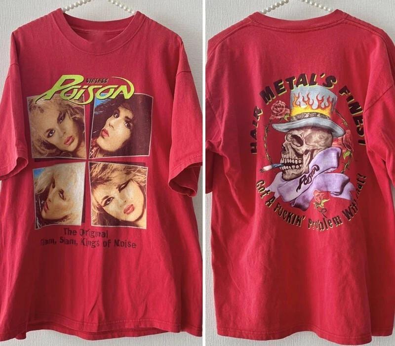 Vtg 90s Poison band 2 sided Red Short Sleeve T shirt Unisex tee M