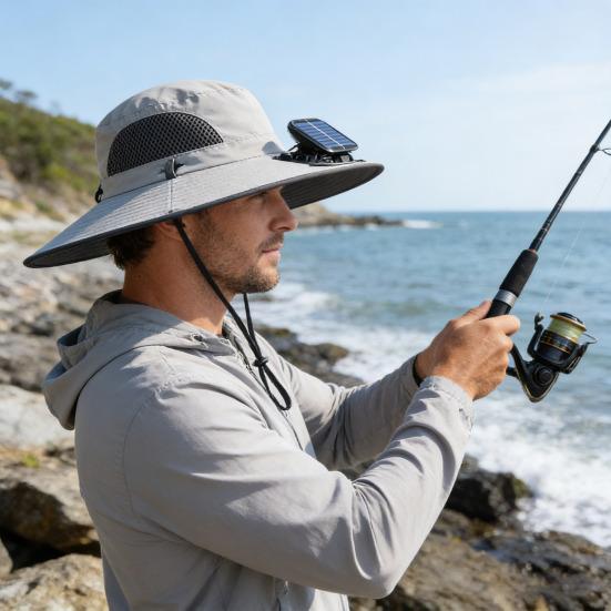Solar Fan Hat USB Rechargeable UV Protection Hat with Solar Fan Breathable Men Women Summer Outdoor Activities Fishing Wide Brim Bucket Cap