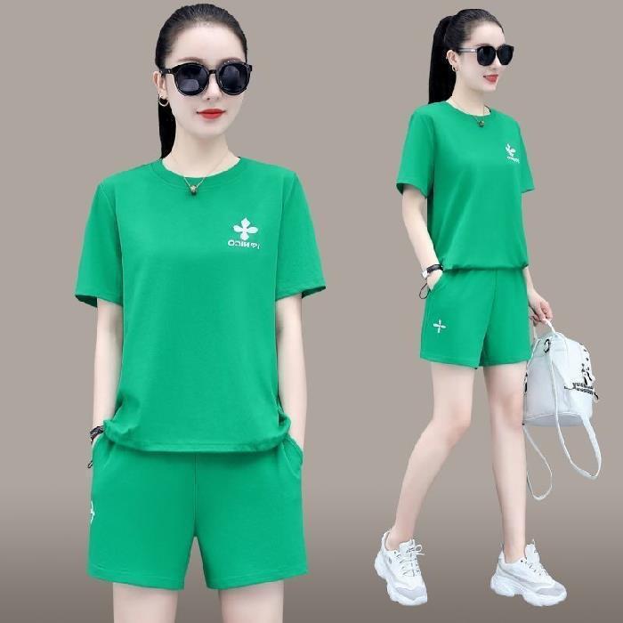 Casual Sportswear Short-sleeved Shorts Suit Summer Women's High-waisted, Stylish, Age-reducing, Slimming, Loose Solid Color Two-piece Set