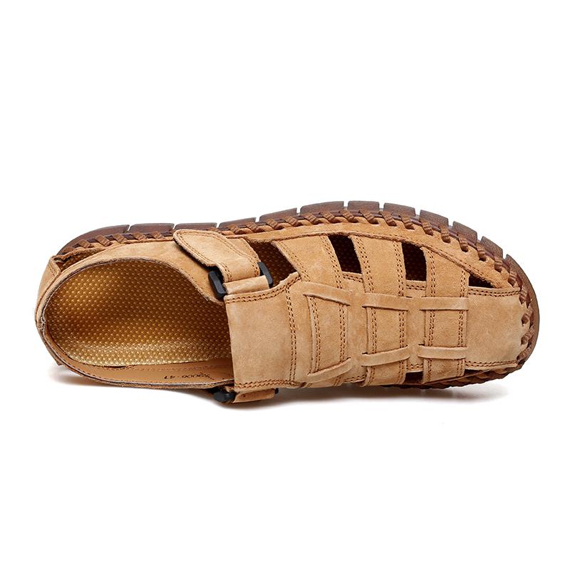 Genuine Leather Outdoor Men Sandals Hand Made Breathable Summer Casual Shoes For Men Slip On Flats Men Loafers Plus Size 38-47