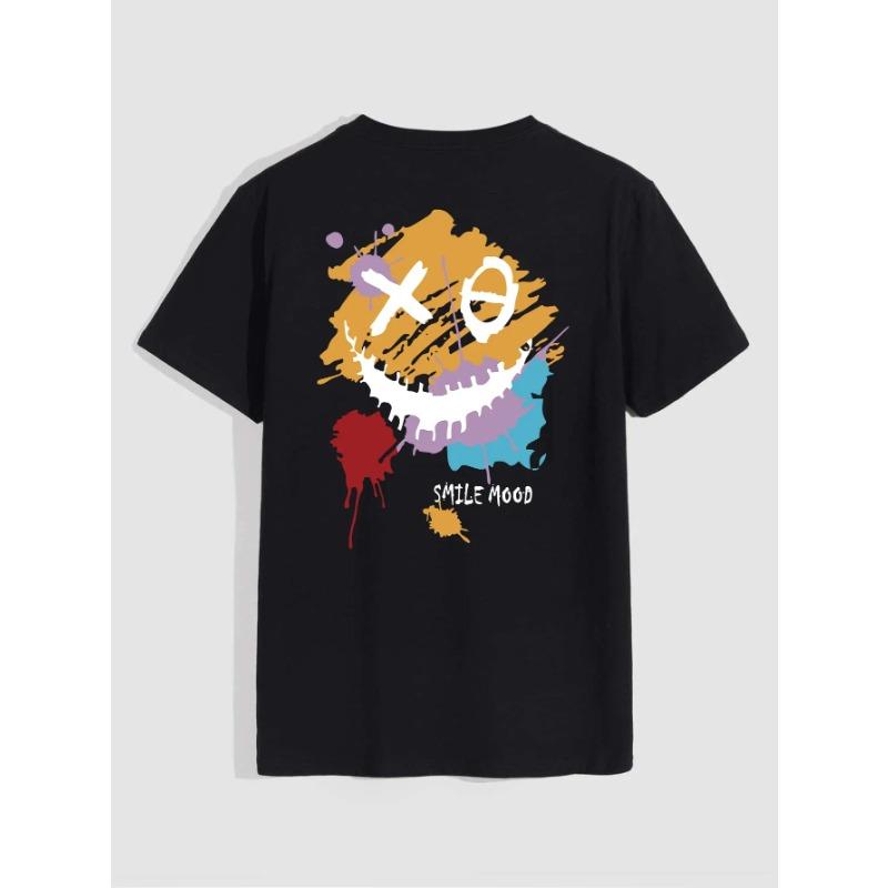 Smile Mood Print Men's T-shirt Summer Casual Round Neck Fashion T-shirt Top Cotton Trendy Couple Clothing Large T-shirt