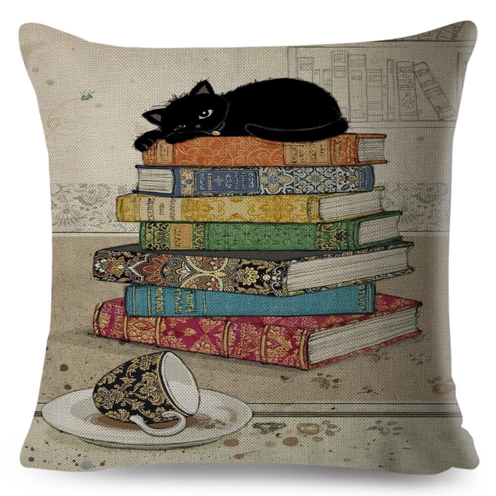 

Милая элегантная наволочка на декоративную подушку с рисунком черного кота, двусторонняя печать, декор, мультяшный животный принт, наволочка для дивана, домашний текстиль 45x45cm18x18Inch