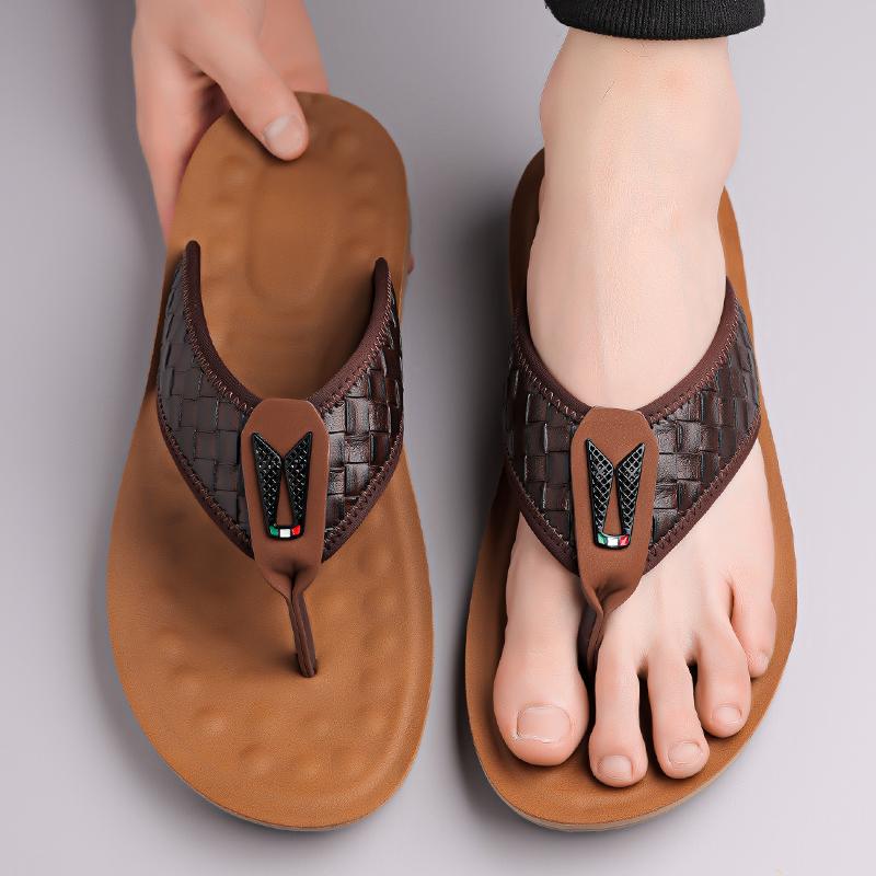 High Quality New Luxury Men's Summer Knit Pattern Slippers Cool Breathable Anti-slip Outdoor Trendy Beach Shoes