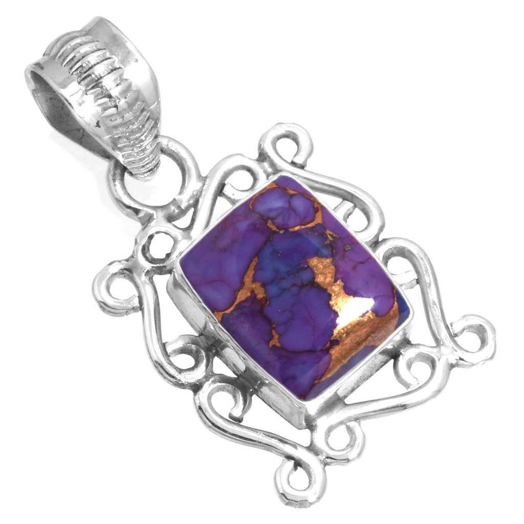 925 Sterling Silver Pendant Women Gemstone Handmade Jewelry Easter Gift Blue Green Purple Copper Turquoise Pearl Lapis Mother Of Pearl Vintage