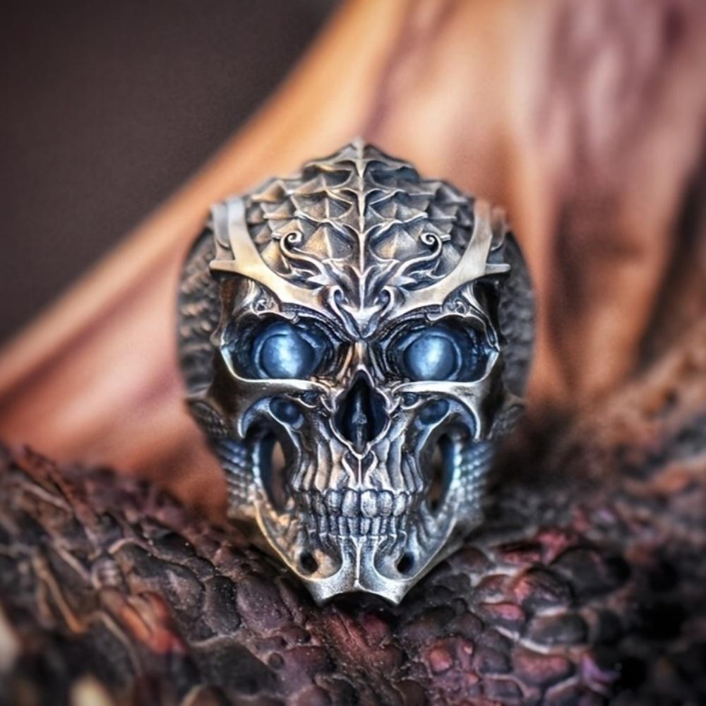 Vintage Punk Stainless Steel Skull Rings For Men Gothic Punk Dragon Scaled Skull Rings Hip Hop Men Motorcycle Rock Biker Jewelry