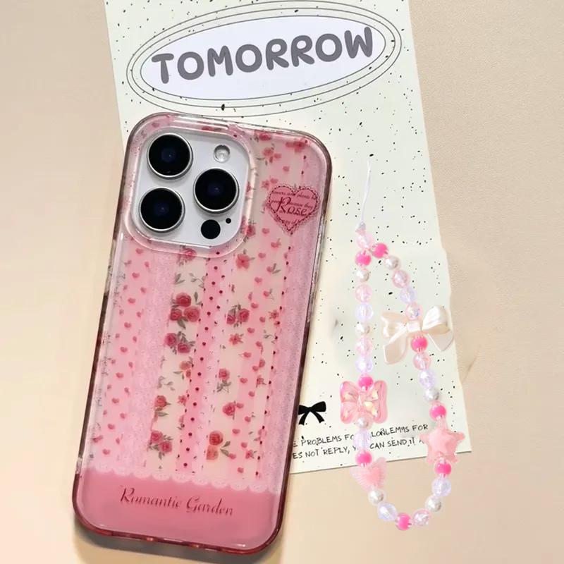 Pink Floral Rose Love Lace Phone Case For IPhone 17e 16e 17 Air 16 15 Plus 14 13 12 11 ProMax Y2K Kawaii Protective Trendy Cover