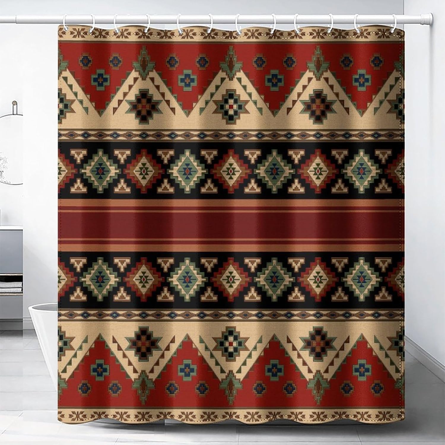 

Western Aztec Shower Curtain, Boho Southwestern Native American Abstract, Tribal Navajo Waterproof Fabric Bathroom Curtain, 72x8 90x180cm
